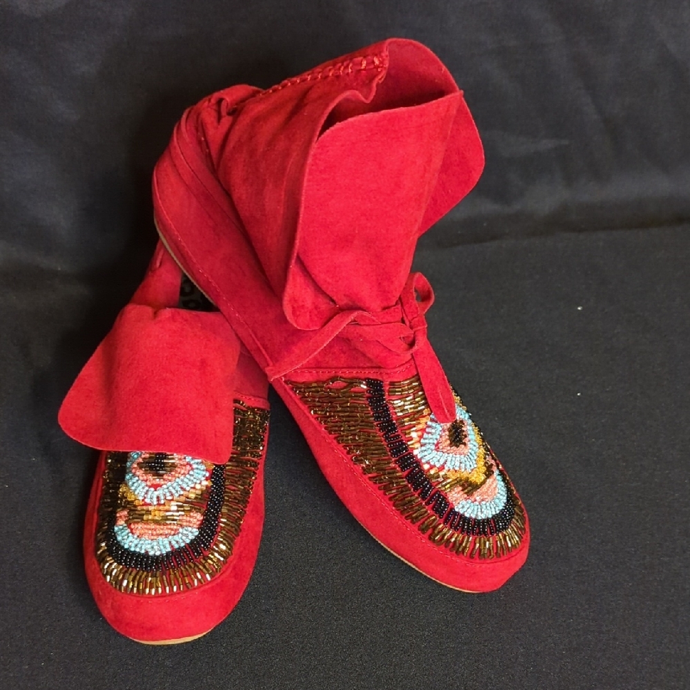 Dollhouse Red Beaded Moccasins